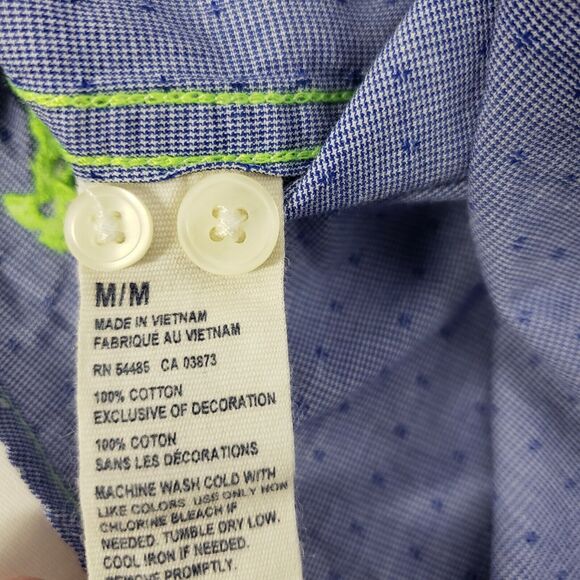 American Eagle Outfitters Men's Shirt Medium Polka Dot Button Down Blue Pocket - Picture 11 of 12